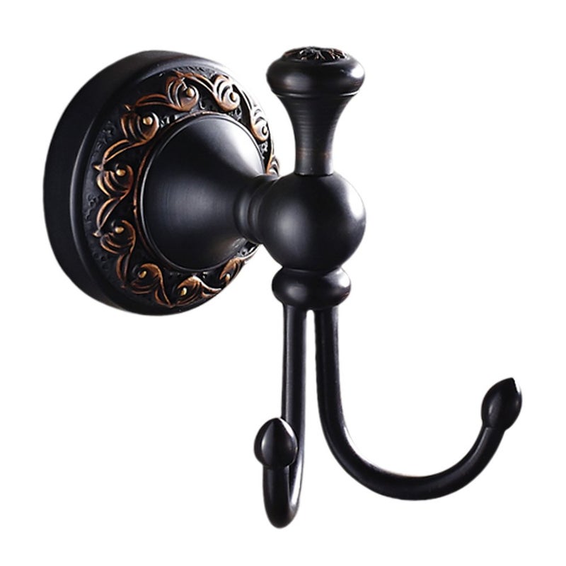 Leyden Oil Rubbed Bronze Towel Hooks, Antique Robe Hooks Brass Coat Double Clothes Hanger for Bathroom - Image 1